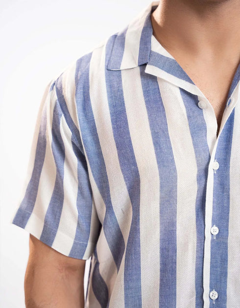 TEXTURED STRIPED CAMP COLLAR SHIRT